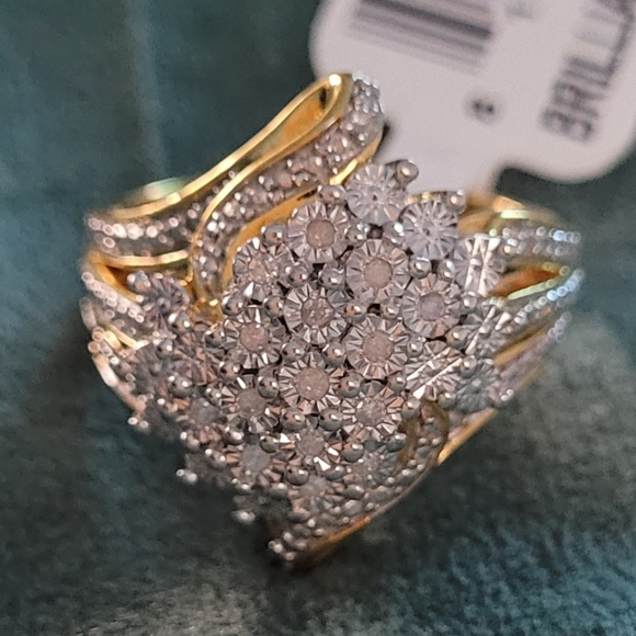 925 Sterling Silver 14KT Gold Plated 1/10 CTTW GENUINE DIAMOND Size 7 - Picture 3 of 4